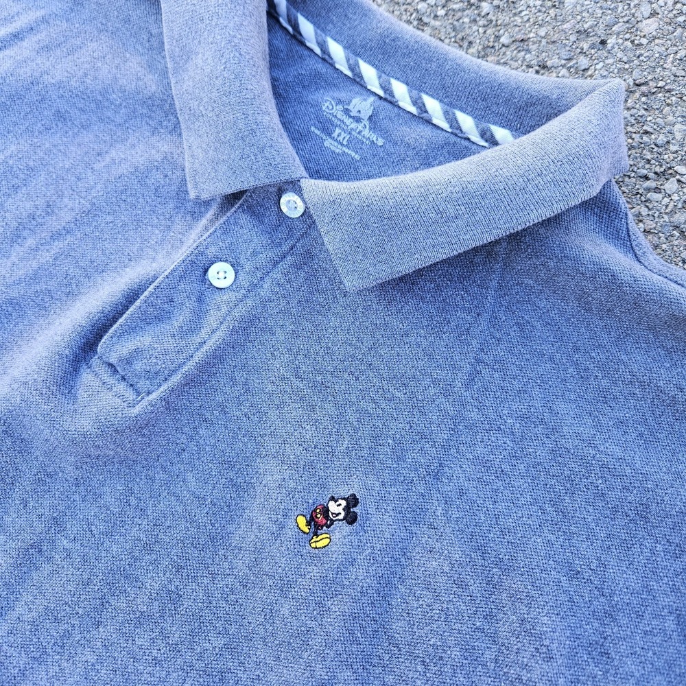 Disney Parks Mickey Mouse Embroidered Polo Shirt Mens XXL Light Grey 100% Cotton